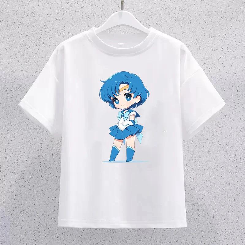 Sailor Moon Children Cotton Tshirt Cartoon Print Short Sleeve Tees Kawaii Pullover Girls Summer Casual Tops Kids Birthday Gifts