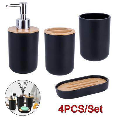 1 Set Badezimmerzubehör 4-teiliges Set Toilettenartikel Kunstharz Kunststoff Bambus Holz Kombination Badezimmerset
