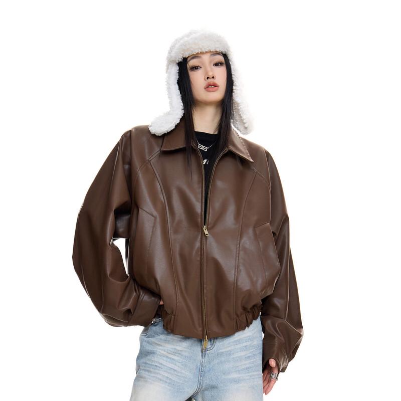 Женская короткая кожаная куртка ICH MODE в американском ретро-стиле XL