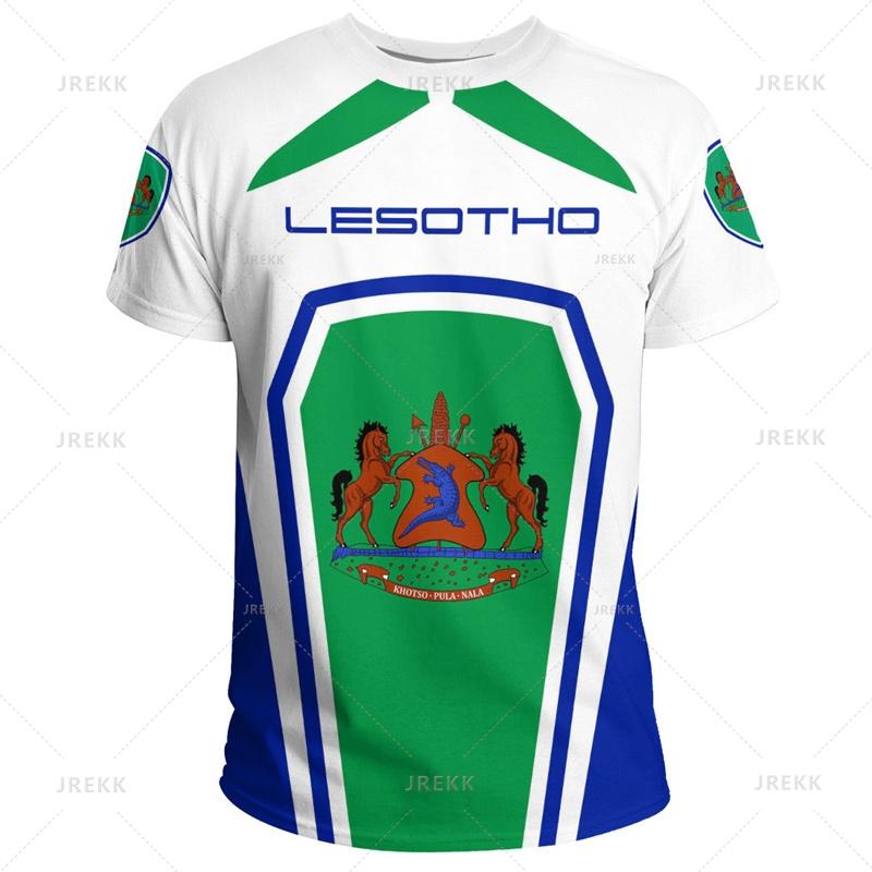 The RepublicOf Lesotho Map Flag 3D Printing T Shirt Lesotho Coat Of Arms Graphic Short Sleevs T Shirts Vintage Mens Clothing Top