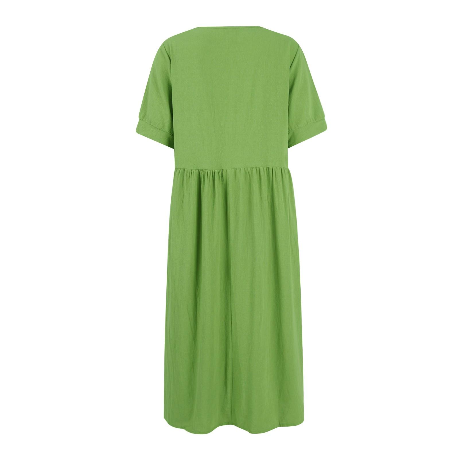 Женские модные однотонные свободные повседневные платья средней длины с круглым вырезом — фото 4