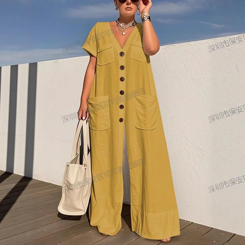 Summer Single-breasted Women's Jumpsuits Fashion Pocket Elegant Office Rompers Casual Loose Oversized Women Jumpsuit