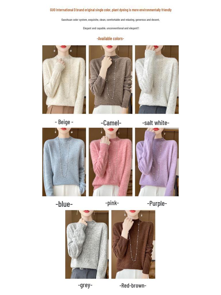 Elegant Advanced Style Seamless Half-High Women's Pullover Sweater In 100% Pure Wool
