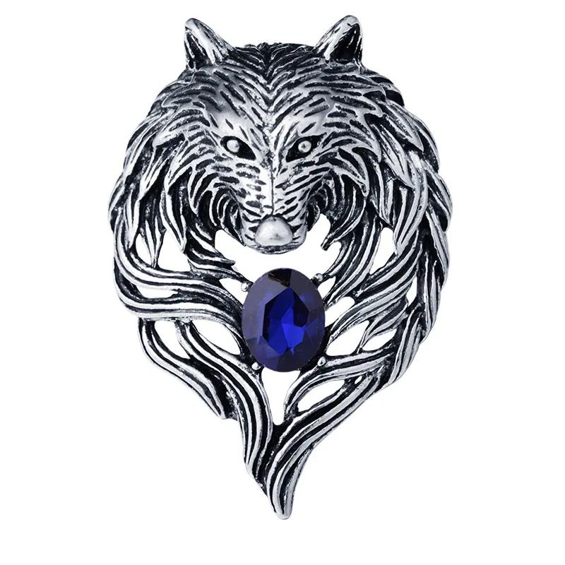 New Vintage Animal Wolf Brooche Rhinestone Collar Pins Badge Brooches Fashion Suit Shirt Clothing Jewelry for Men Accessories