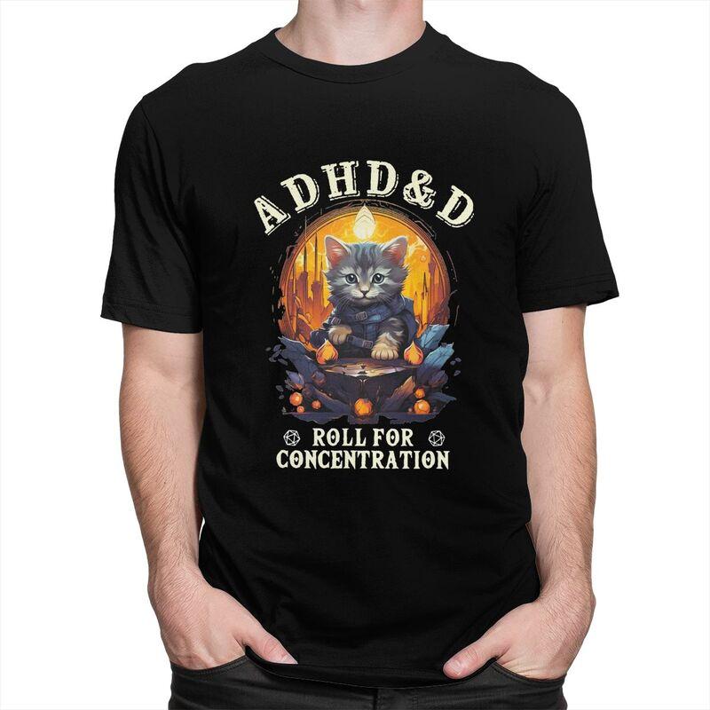 ADHS Würfel für Konzentration Katze Rollenspiel T-Shirt für Männer Reines Baumwoll-T-Shirt Streetwear Kurzarm-T-Shirt Kleidung