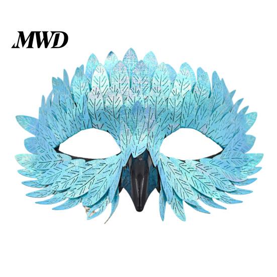 Feather Masque for Halloween Bird Masquerade Masque, Iridescent Half Face Cosplay Costume Party with 3D Beak Costume, Fashionable Photo Props
