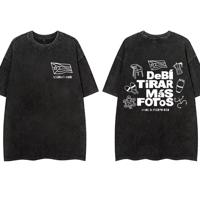 Vintage Washing T Shirt Bad Bunny DeBi TiRAR MaS FOToS DTMF T-shirt Men Fashion Cotton Wash Tshirts Male Hip Hop Gothic Tees