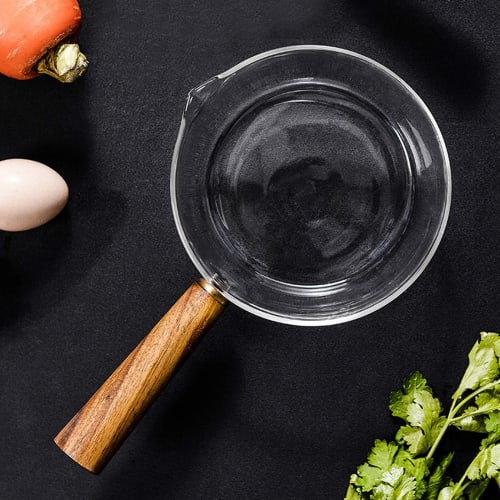 Transparent Glass Milk Pot with Handle, Heat-Resistant Borosilicate Non-Stick Cookware for Home Kitchen and Restaurant Use