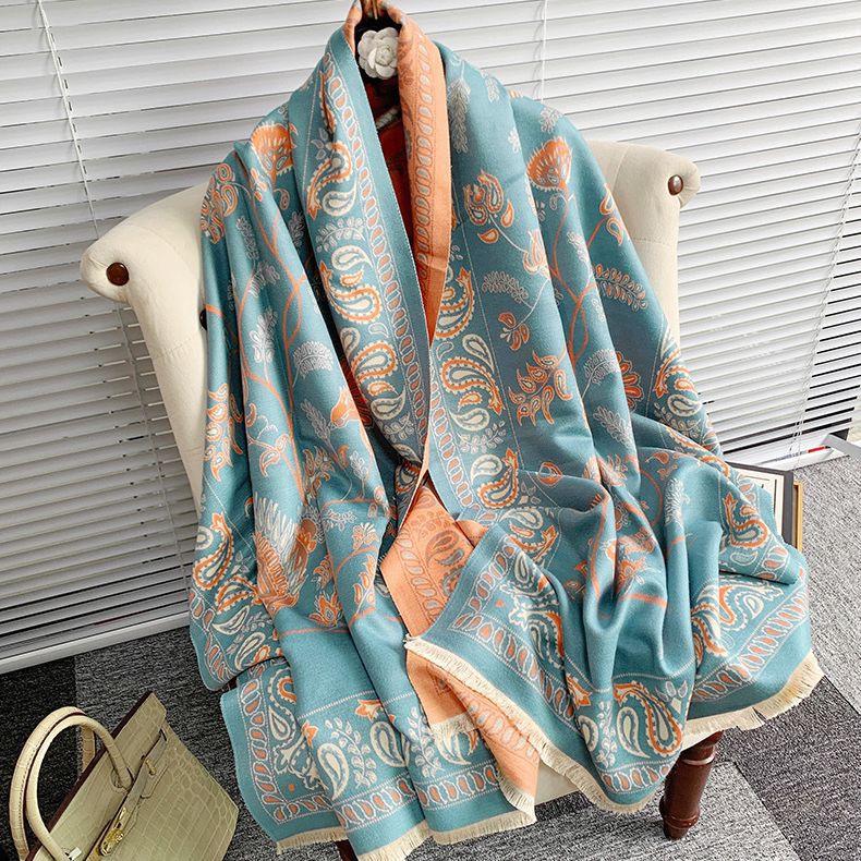 

Dual-Use Women s Blue Imitation Cashmere Scarf Shawl - Autumn Winter Outerwear & Summer Office Nap Blanket 180*70cm синій