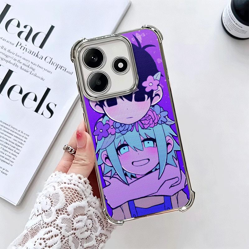 O-Omori Cartoon Game Plating Phone Case For Xiaomi Redmi Note 14 15 Pro Plus 13 12 11 11S 11T 10 9S 9 5G Anti-Fall Airabag Cover