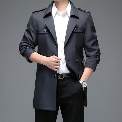 Spring and Autumn New Men's Trench Coat Medium and Long Korean Version Slim Trench Coat Jacket Double-breasted Suit Collar Trench Coat Men's Coat