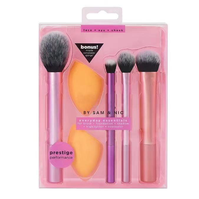 Complete RT Makeup Brush Set: Includes Blush, Blending, Eyeshadow Brushes, and Makeup Sponge.