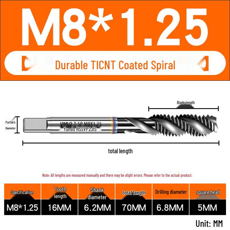 UMLO High Vanadium Spiral Tap Machine for M3-M10 Stainless Steel Tapping