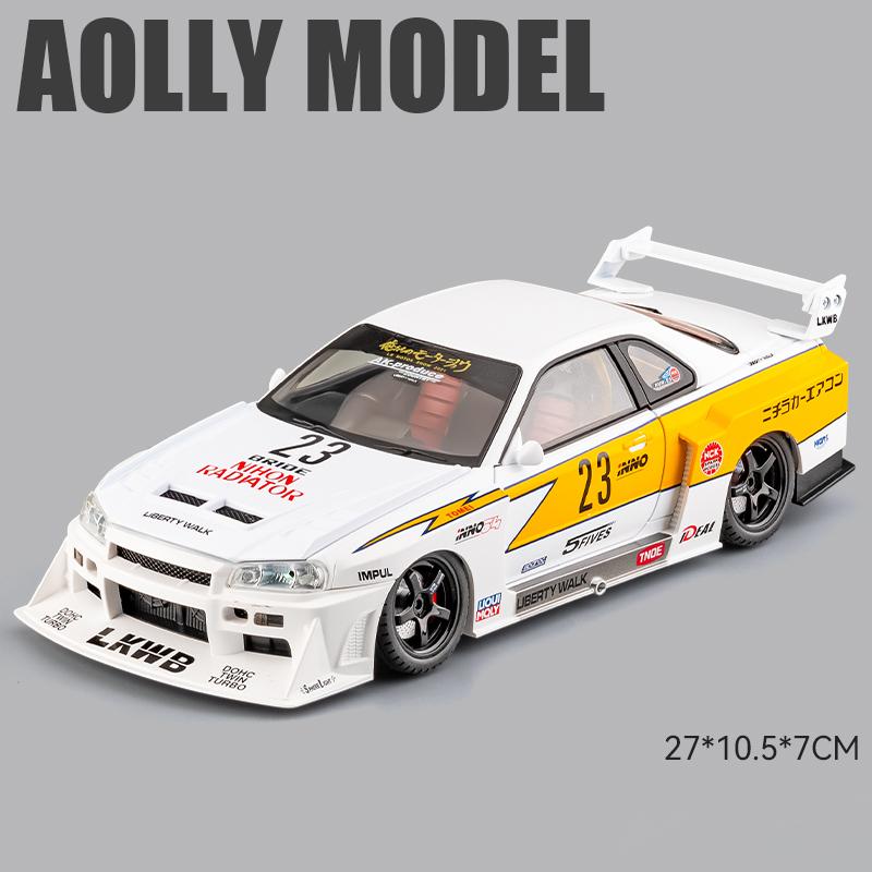 ABE4 1:18 Nissan GTR R34 Skyline S15 LBWK Alloy Car Model Sound and Light Pull Back Children's Toy Car Collectibles Birthday Gift Toy