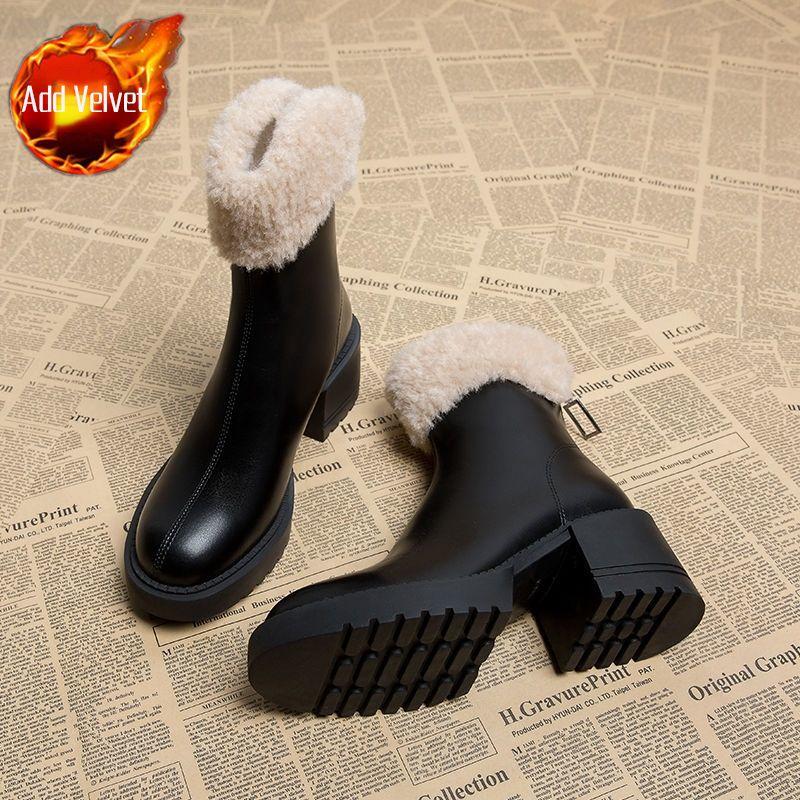 

Женская обувь, полувысокие элегантные ботинки на среднем каблуке, женские зимние сапоги до середины голени, черные, меховые, удобные, по акции, слип, весна-осень, ПУ 35