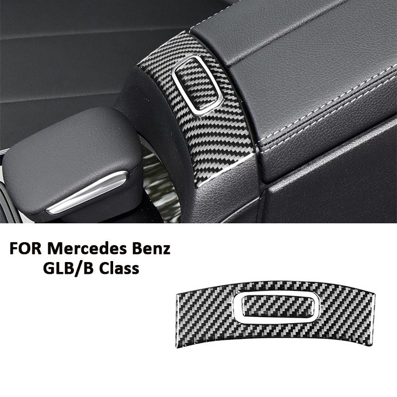 Carbon Fiber Car Center Console Armrest Box Switch Button Trim Panel Decoration Sticker For Mercedes Benz B Class GLB -