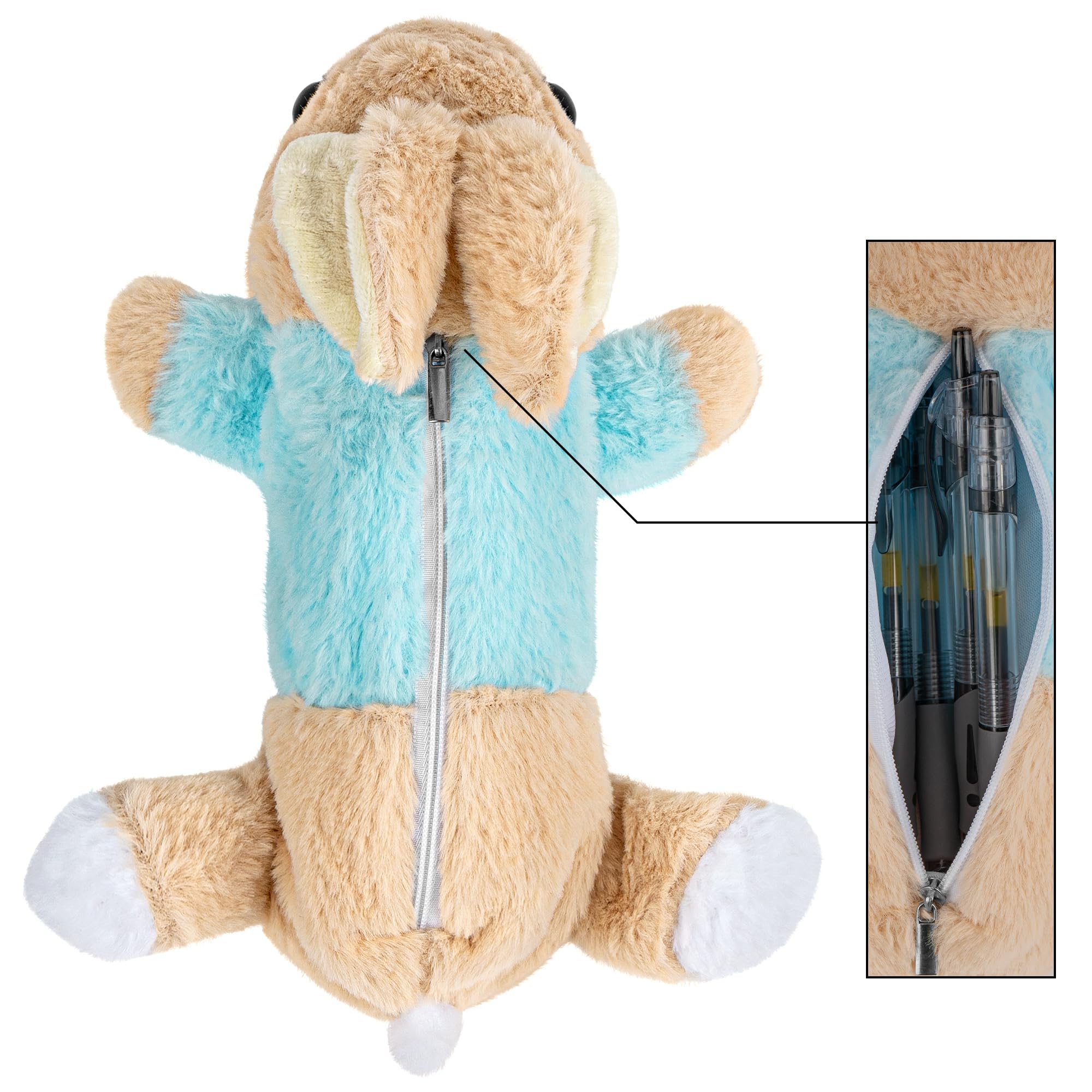 JANKINGS Furry Plush Bunny Pencil Case Cute Plush Pouch for Pen Markers Adorable Animal Zipper Stationery Bag for Office - - синий