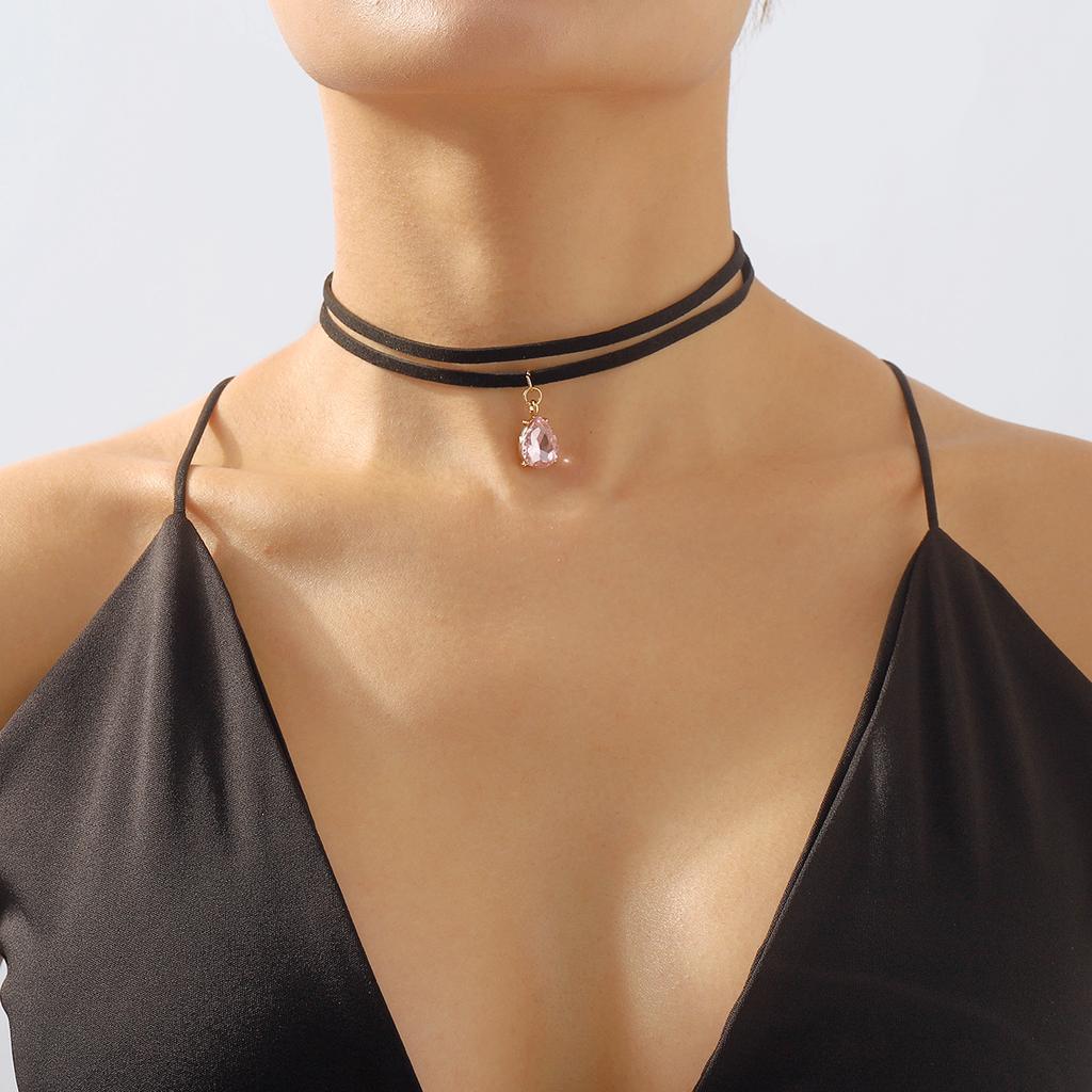 Tooxika Glass Diamond Temperament Double Layer Collarbone Chain Retro Short Personalised Necklace