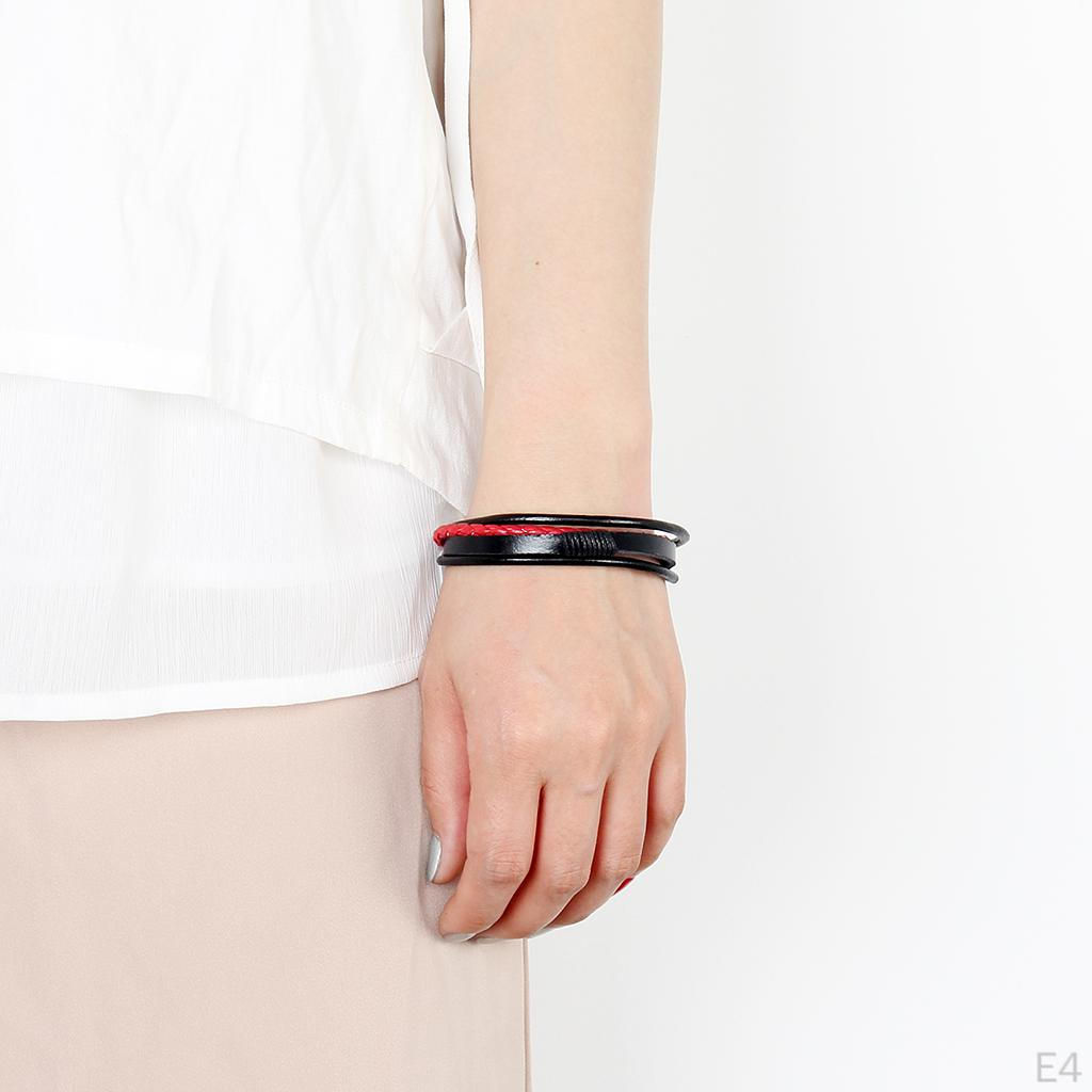 Women Multi Strand String Pull Tie Bracelet Braided PU Leather