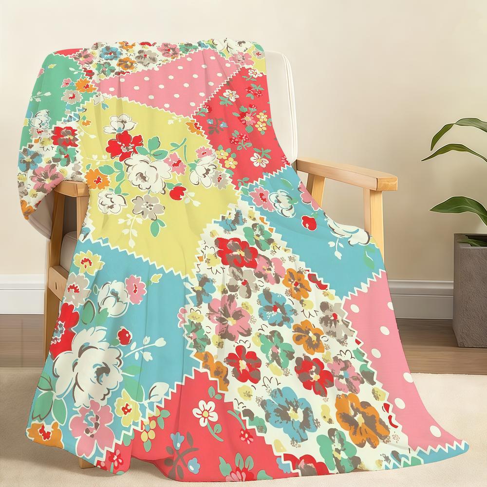 F Floral P Patchwork Blanket Soft Throw Blanket for Home Bedroom Bed Sofa Picnic Travel Office Rest Cover Blanket Gift 75x90cm
