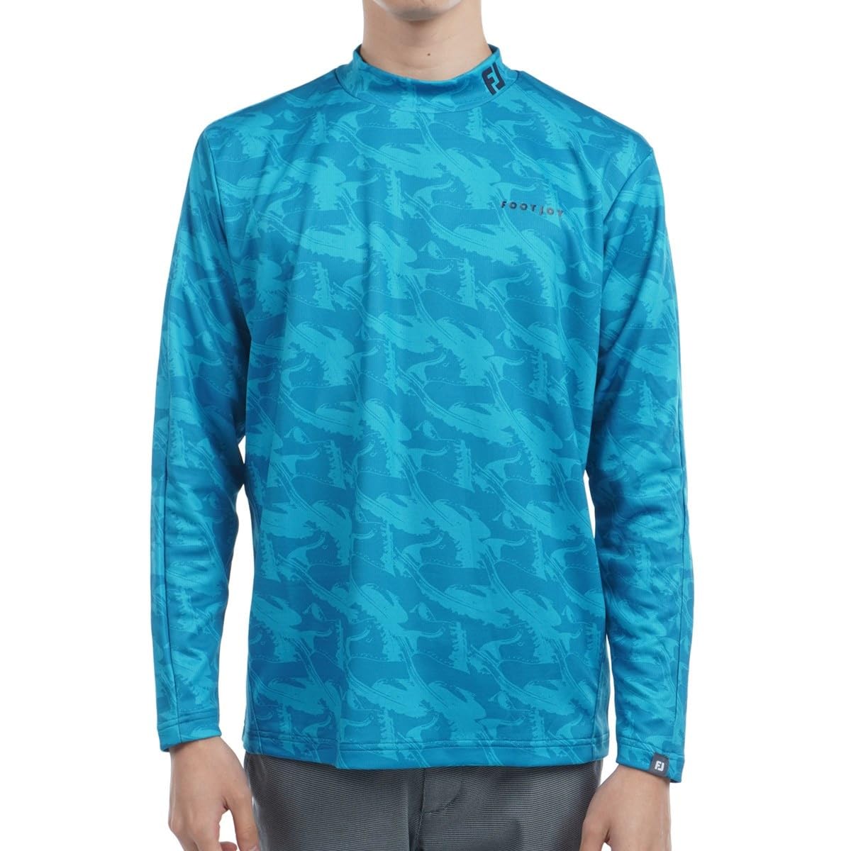 

FootJoy Men s Fjord Blue Long Sleeve Mock Neck Shirt with Footwear Motif Print, Size M (FJ-F24-S03, 32178-M)