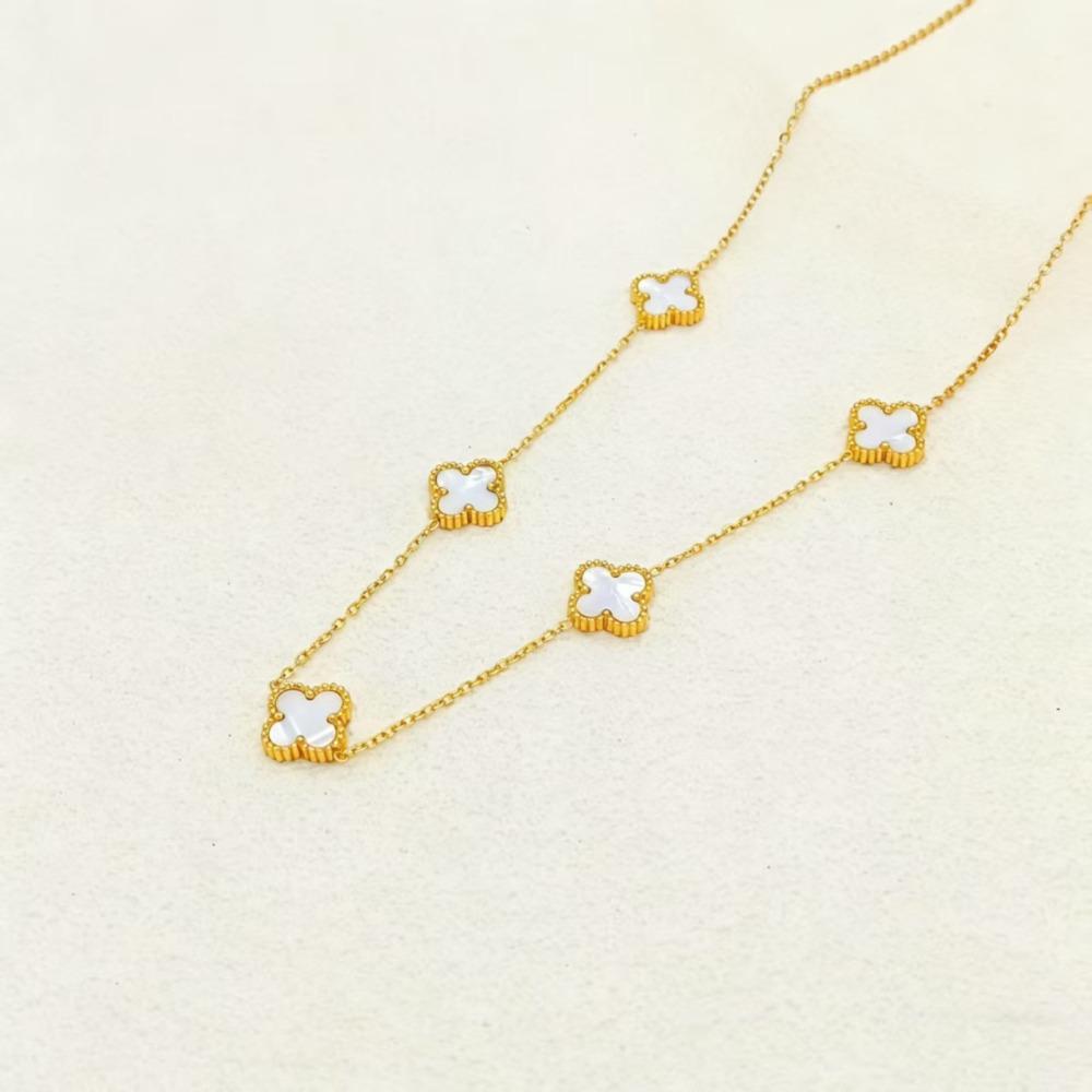 Collana a Quattro Foglioline e Cinque Fiori Double-sided in Acciaio al Titanio - Choker di Lusso Premium da Donna