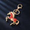 Wealth Horse Car Keyring Rhinestones-Encrusted 3D Zodiac Horse Design Key Chain Metal Charm Bags Keyring