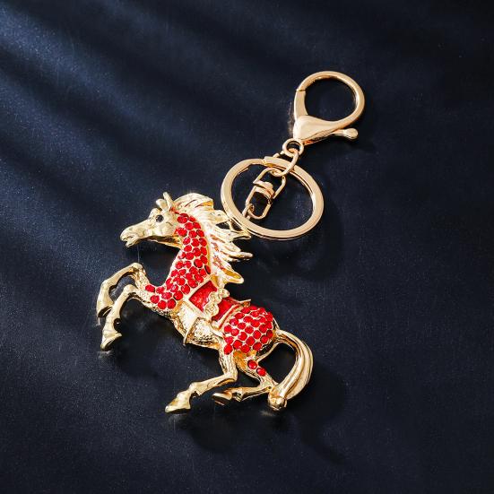 Wealth Horse Car Keyring Rhinestones-Encrusted 3D Zodiac Horse Design Key Chain Metal Charm Bags Keyring