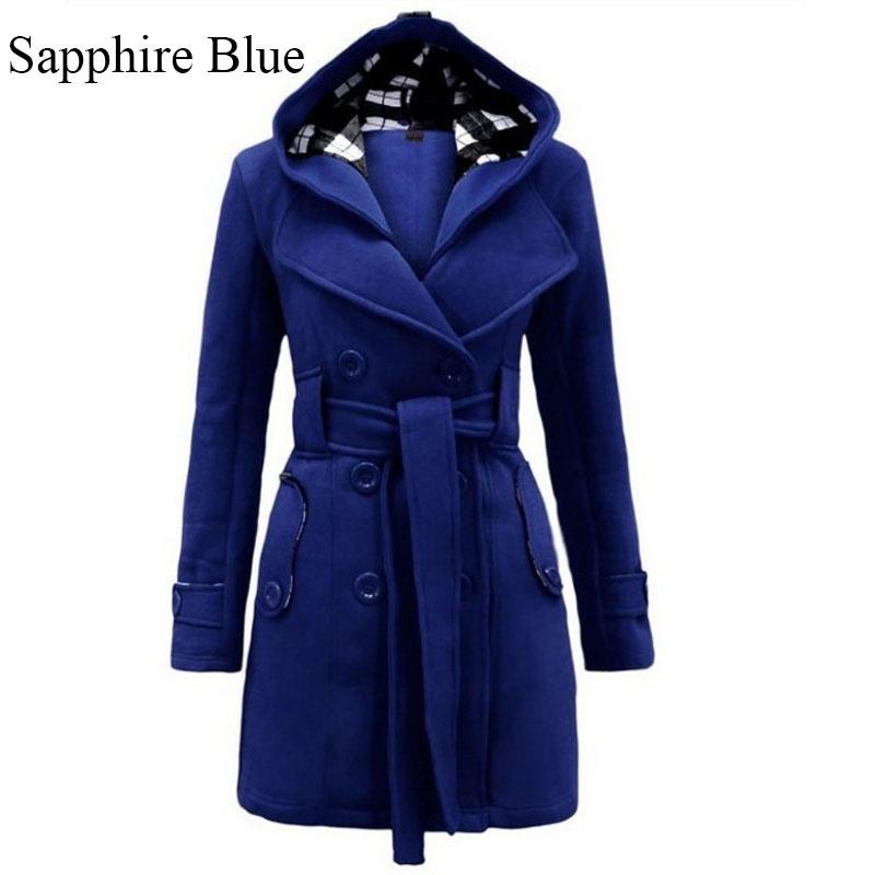 Warme Damen-Fleece-Kapuzenjacke mit Gürtelmantel
