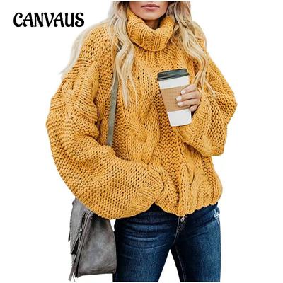 Herfst en winter damestrui Lazy Wind effen kleur Twist losse trui met hoge hals