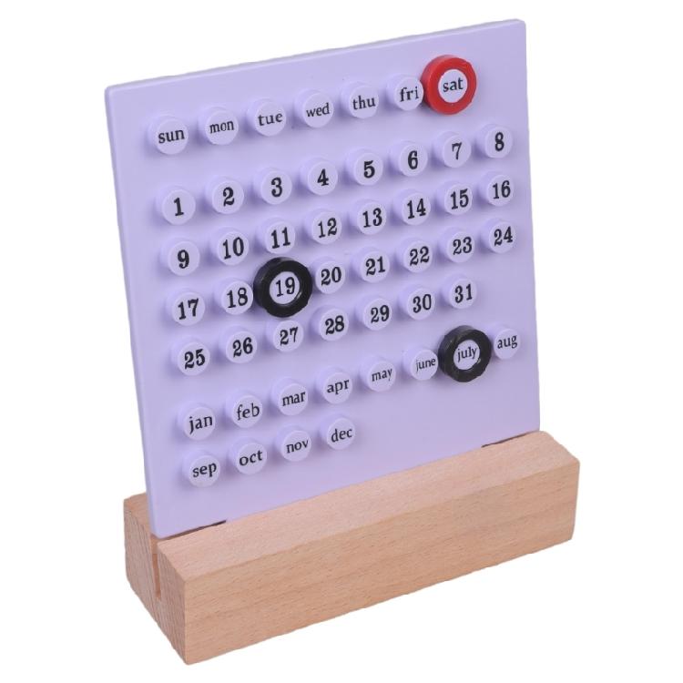 Desktop Permanent Calendar with Wood Stand ABS Permanent Countdown Calendar with 3 Rings for Office Desk Date Reminder