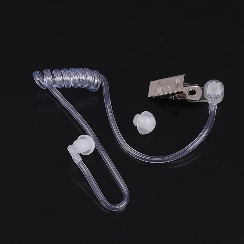 Two Way Radio Headset Acoustic Tube Single Air Conduit Replacement Transparent Coil Air Tube Earplug With Metal Clip