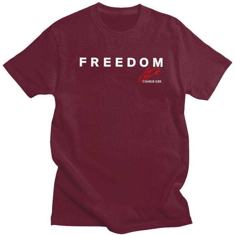 Fight For Freedom Charlie Kirk 19932025 Red Signature Tribute T Shirts Pure Cotton Tees Shirt Fashion ShortSleeve Clothing