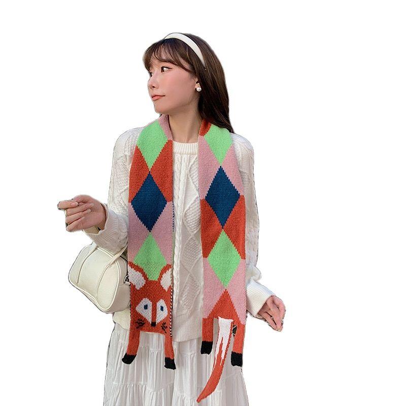 Nuova Sciarpa Lavorata a Maglia con Volpe Cartone Animato Autunno Inverno Bambini Sciarpa Calda Donna Bambini Femmina Animale Lavorato a Maglia Sciarpa Donna