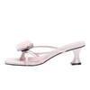 2025 new sweet Chinese style camellia toe slippers Roman thin strap square head cover toe high heel sandals women