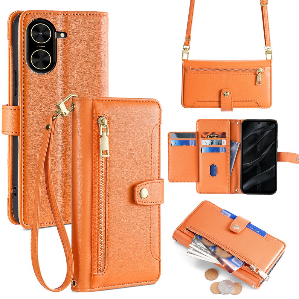 For Xiaomi Redmi A5 4G (171.7mm) Leather Case Zipper Pocket Wallet Phone Cover with 2 Straps