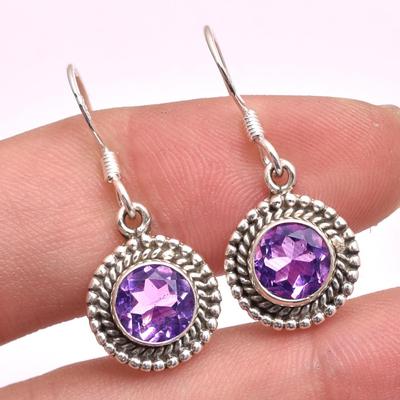 Amethyst Women Earring 925 Sterling Silver February Birthstone Jewelry Solid Dangle Earring