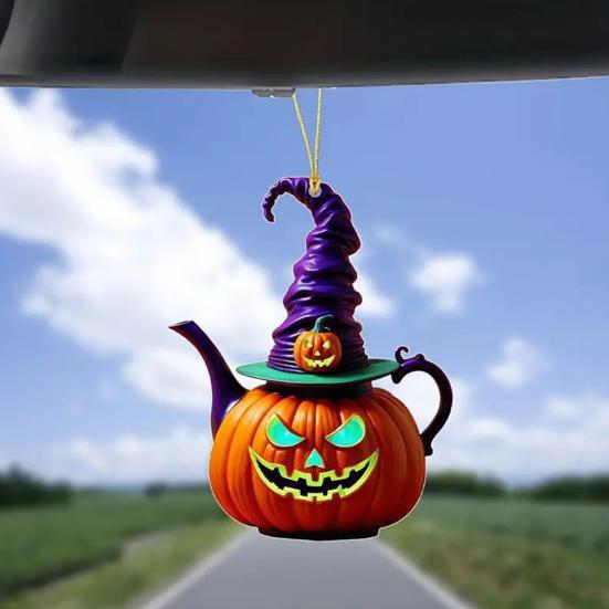 Automobile Pendant Lightweight Acrylic Rearview Mirror Decoration 2D Pumpkin Design Safety Anti-Blocking Cat Pendant