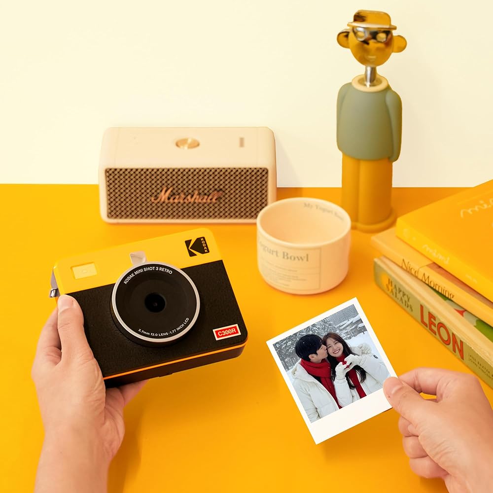 Kodak Mini Shot 3 Retro 4PASS 2-in-1 Instant Camera & Photo Printer (7.6cm X 7.6cm) + Camera Body (8 Sheets) + 30-sheet Bundle, Yellow
