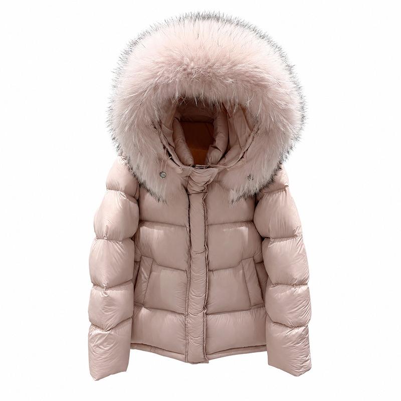Big Fur Collar Puff Down Jacket Women's Short Thickened New Hooded White Duck Down Small Parker Jacket
