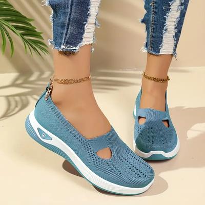 Women's Lightweight Slip-On Flats Thick Non-Slip Sole & Breathable Knit Upper - Comfortable All-Day Walking Shoes