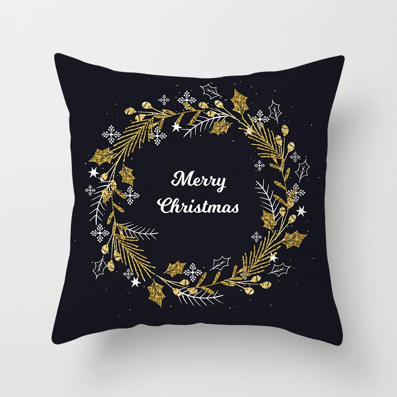 Christmas decoration cushion cover black gold elk print pillowcase sofa ornaments bedroom room home  holiday gift