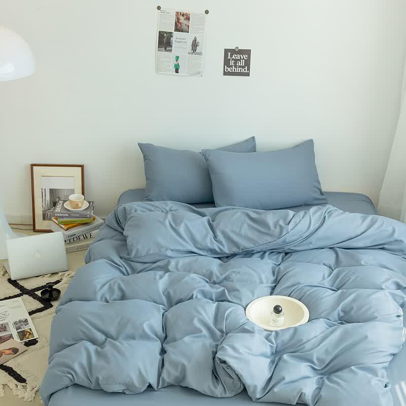Washed Cotton Brushed Color-Block Four-Piece Bedding Set