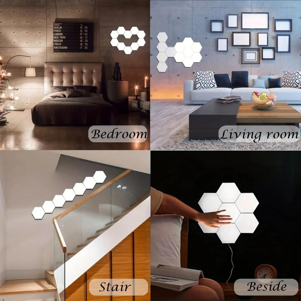 Hexagonal Touch LED Wall Light - Neutral White Night Light 6-Pack