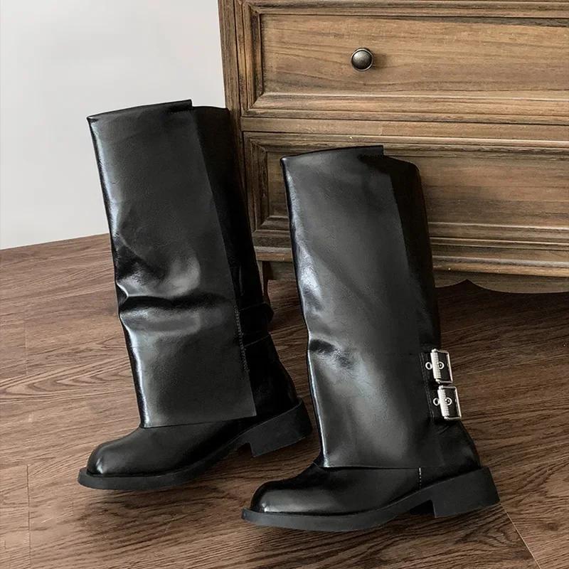 Punk Style Damen Western Cowgirl Stiefel Mode Gürtelschnalle Schuhe Herbst Winter Dicker Absatz Damen Ritter Kurze Stiefeletten