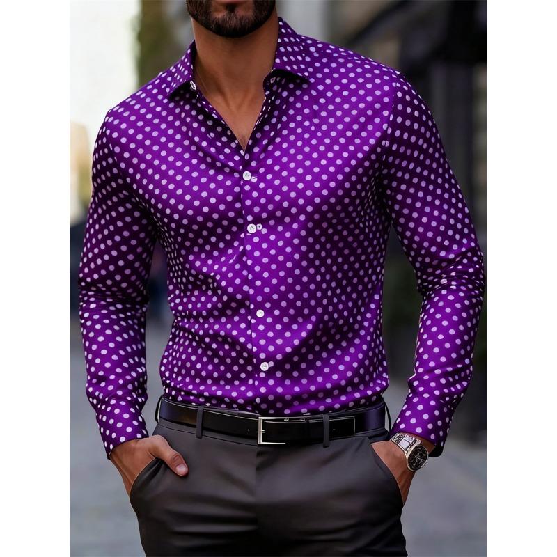 Camisa de Manga Larga con Estampado de Lunares de Moda para Hombre, Popular Camisa Versátil de Estilo Casual de Negocios, Ajuste Delgado, para el Uso Diario y el Desplazamiento, Moderna