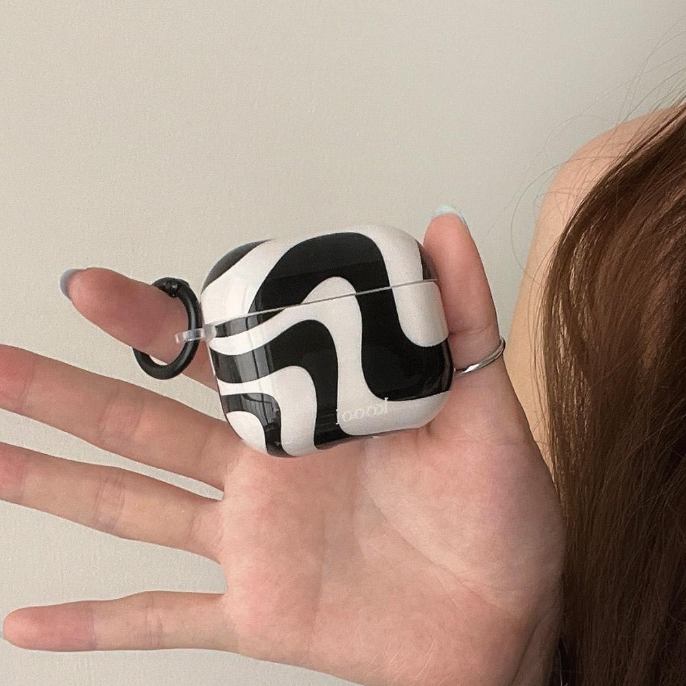 for apple airpods pro 2 earphone case black white curve gloss soft protection cover korea couple silicone case for airpods 1 2 3