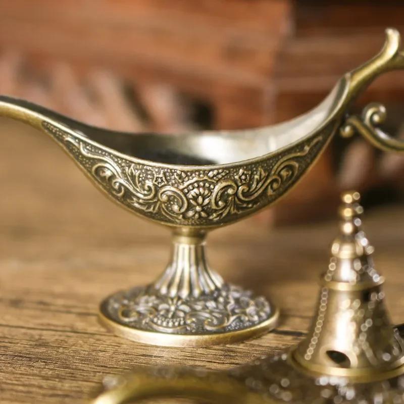 Durable Antique Style Incense Burner Air Purification Metal Aroma Furnace Gifts Wishing Aladdin Lamp Home Decor