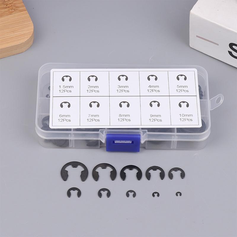 120ks Sada černých nerezových pojistných kroužků Snap Ring E-Clip Podložka Sortiment Pro upevnění hřídele M1.5-M10