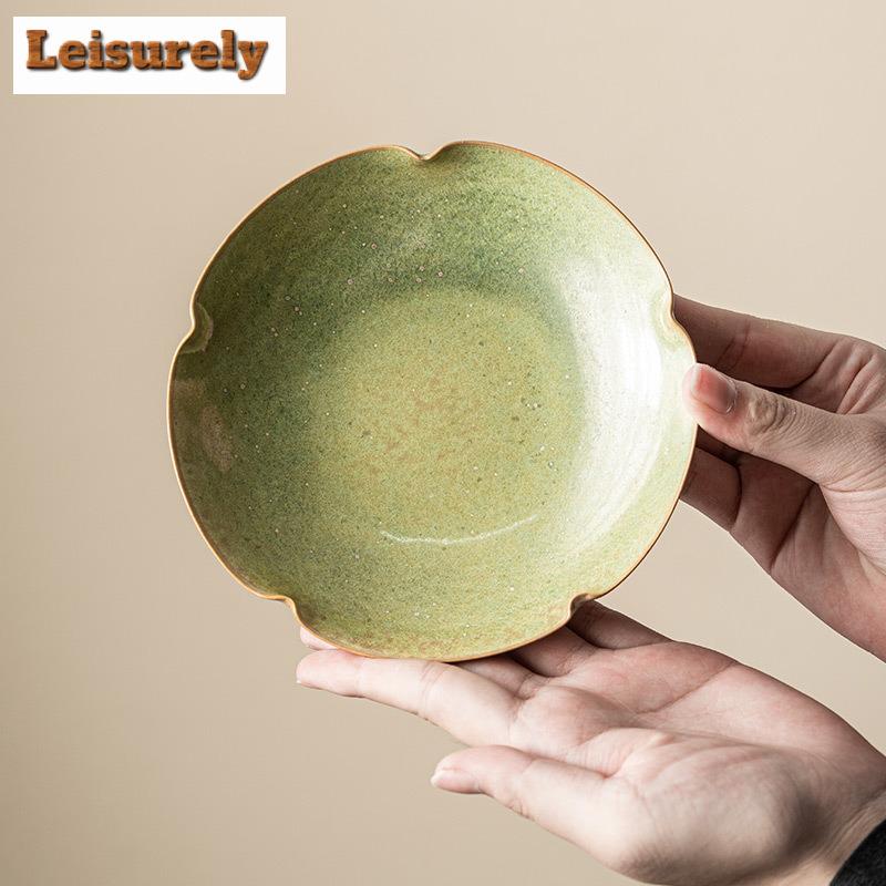 Starry Sky Green Ceramic Pot Bearing Holder Aesthetic Kiln Change Dry Brew Table Tea Tray Fruit Snack Plate Tea Items Collection